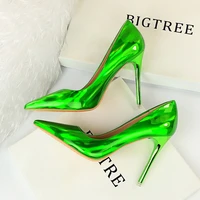 2022 sexy women 10 5cm fetish high heels pumps scarpins blue green sliver gold female bridal heels patent leather big size shoes
