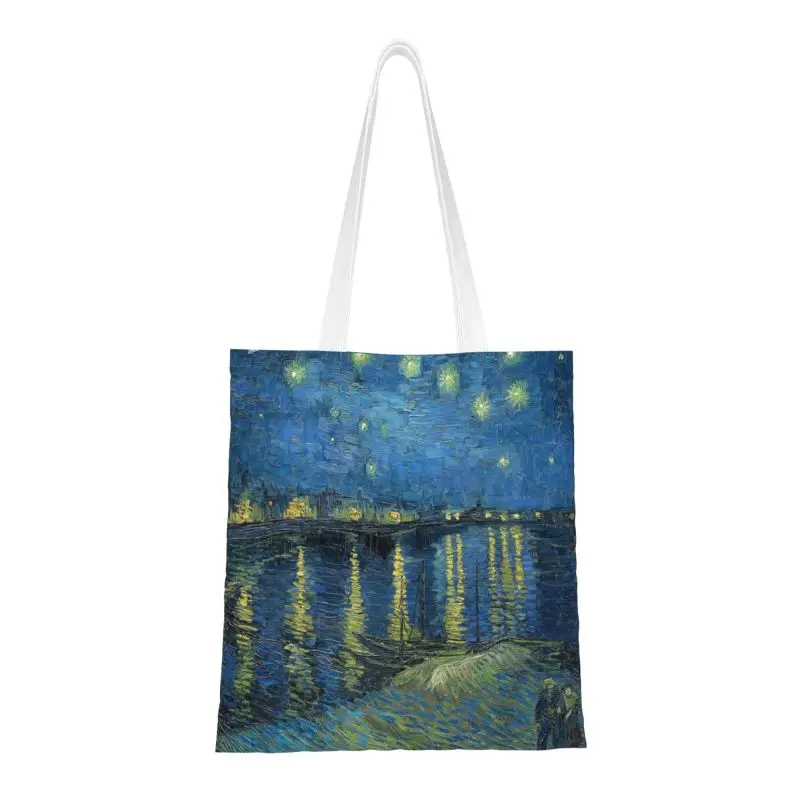 

Funny Starry Night Over The Rhone Shopping Tote Bags Reusable Vincent Van Gogh Canvas Grocery Shopper Shoulder Bag