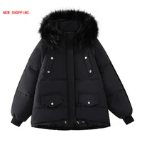 plus size winter cotton parkas jacket women faux fur collar cotton padded coats female black warm thick outwear long overcoats
