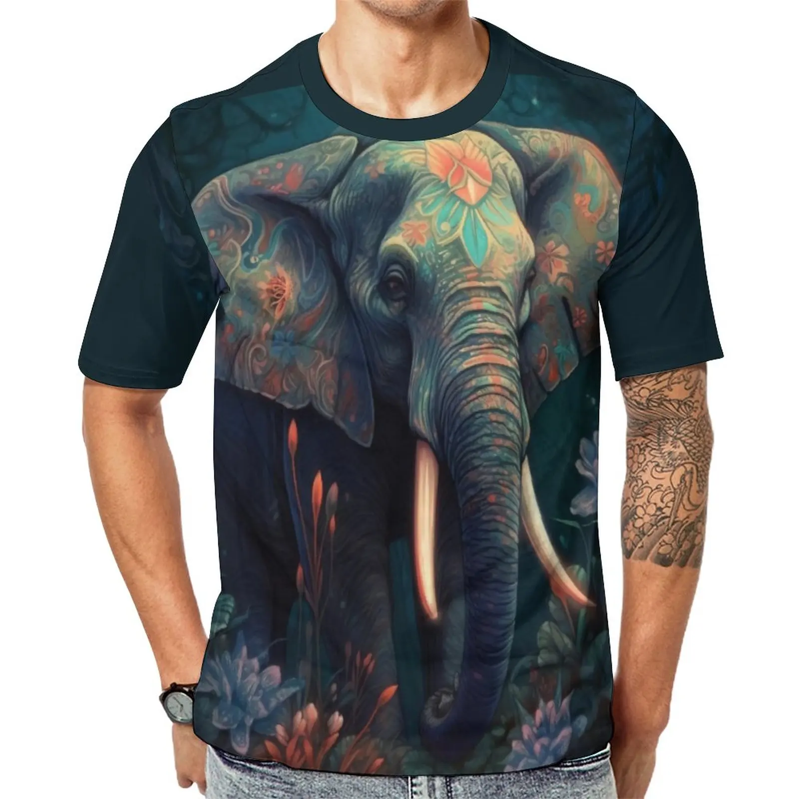 

Футболка мужская с изображением слона, модная тенниска неонового цвета с короткими рукавами, забавная майка оверсайз