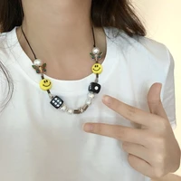 fashion multi element mens womens pearl smile skull dice drop oil retractable rope necklace couple hip hop rock jewelry