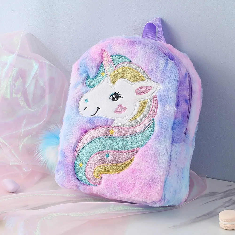 New Embroidered Unicorn Cartoon Plush Backpack Large Capacity Girls Backpack Kindergarten Cute School Bag backpacks