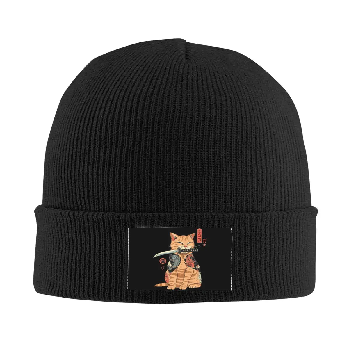

Catana Cat Hats Autumn Winter Beanies Ski Japanese Japan Retro Samurai Yakuza Cap Unisex Acrylic Knitted Hat