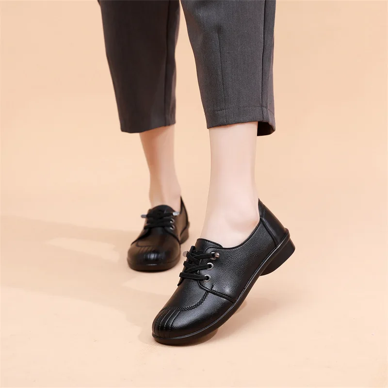 Vintage Women Flats Shoes platform sneakers women  Casual Leather Shoes Moccasins Mom Shoes High Quality Non slip Ladies shoes