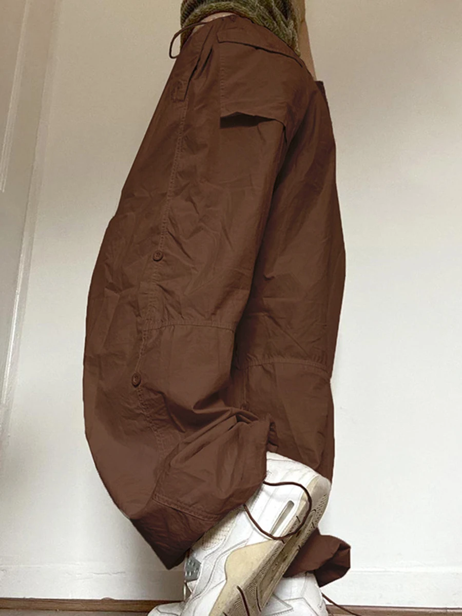 Drawstring Vintage Cargo Pants Women Elastic High Waist Baggy Sweatpants Casual Basic Wide Leg Chic Trousers Grunge y2k