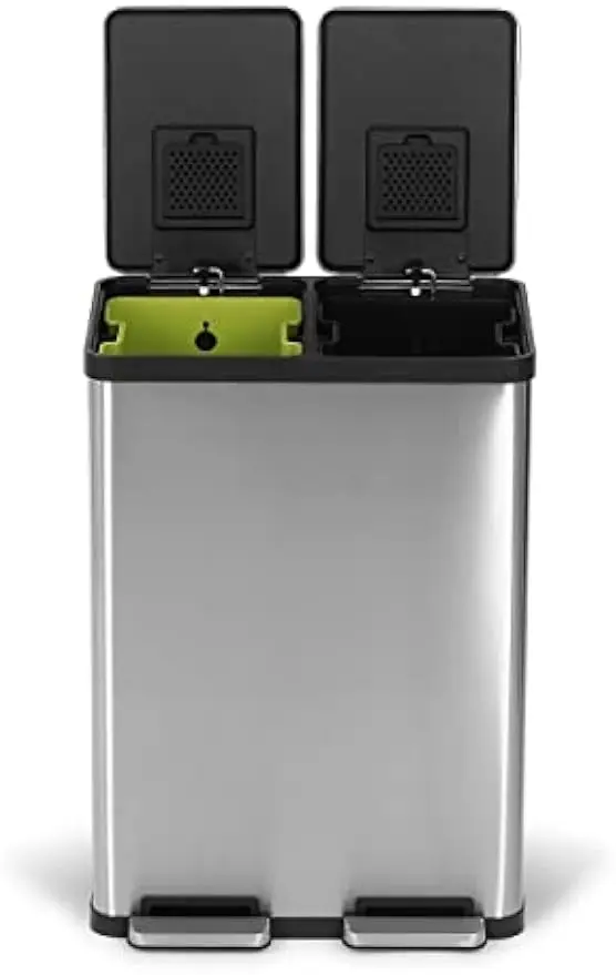 

SIMPLI-MAGIC 60 L / 16 gallon trash can rectangular hands-free double compartment soft lid, trash can bathroom trash can