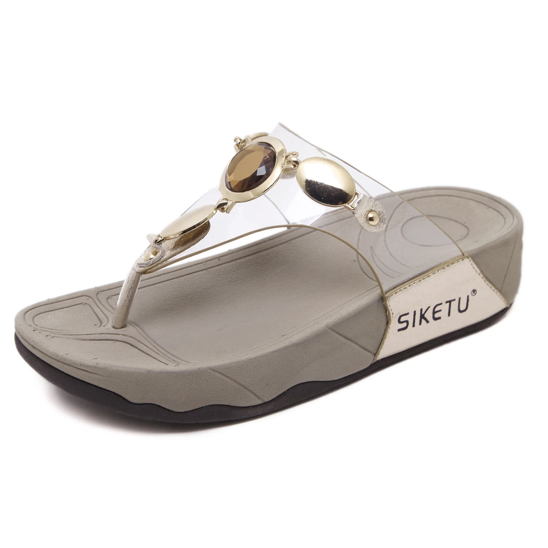 

Summer fashion slippers women's glass rhinestone metal buckle sandals transparent glue herringbone casual slippers