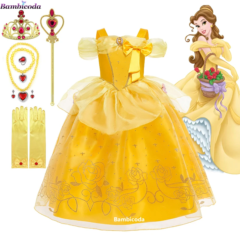 Belle Dress for Girl Princess Kids Floral Ball Gown Child Cosplay Beauty Costume Disney Fancy Party Clothing For Cosplay Party