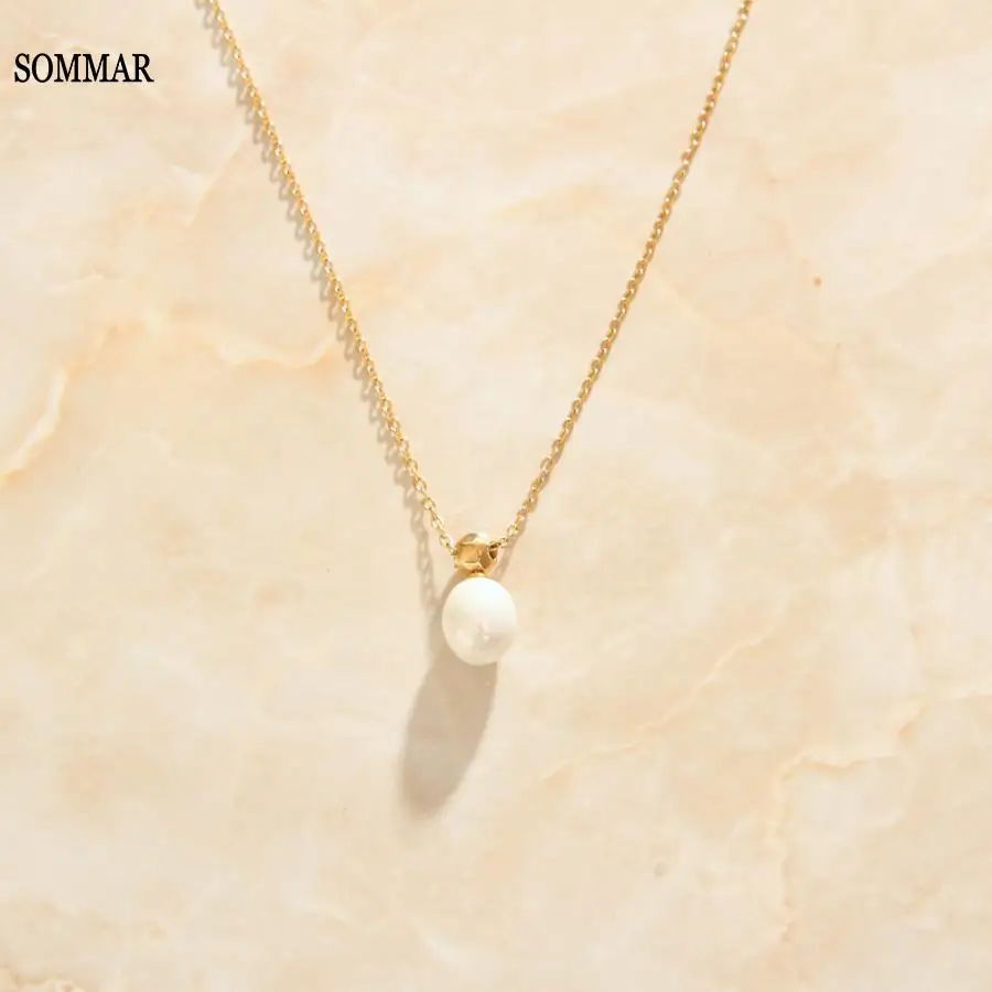 

Подарочные женские ожерелья SOMMAR с золотым покрытием, модные подвески с жемчугом, длинное ожерелье, бижутерия для костюма