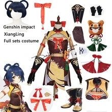 Genshin Impact Xiangling Cosplay Costume Head Chef Outfit Halloween Party Xiang Ling Cosplay Wig Shoes Bear Anime Sexy Dress XXL