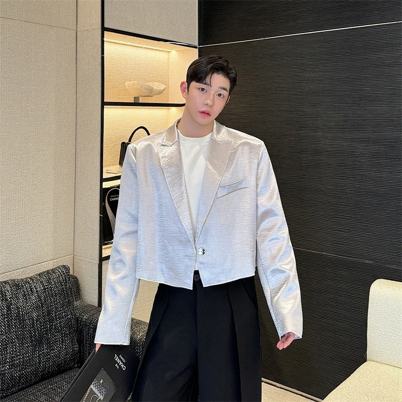 Осенний глянцевый короткий костюм мужской для ночного клуба дискотеки красный