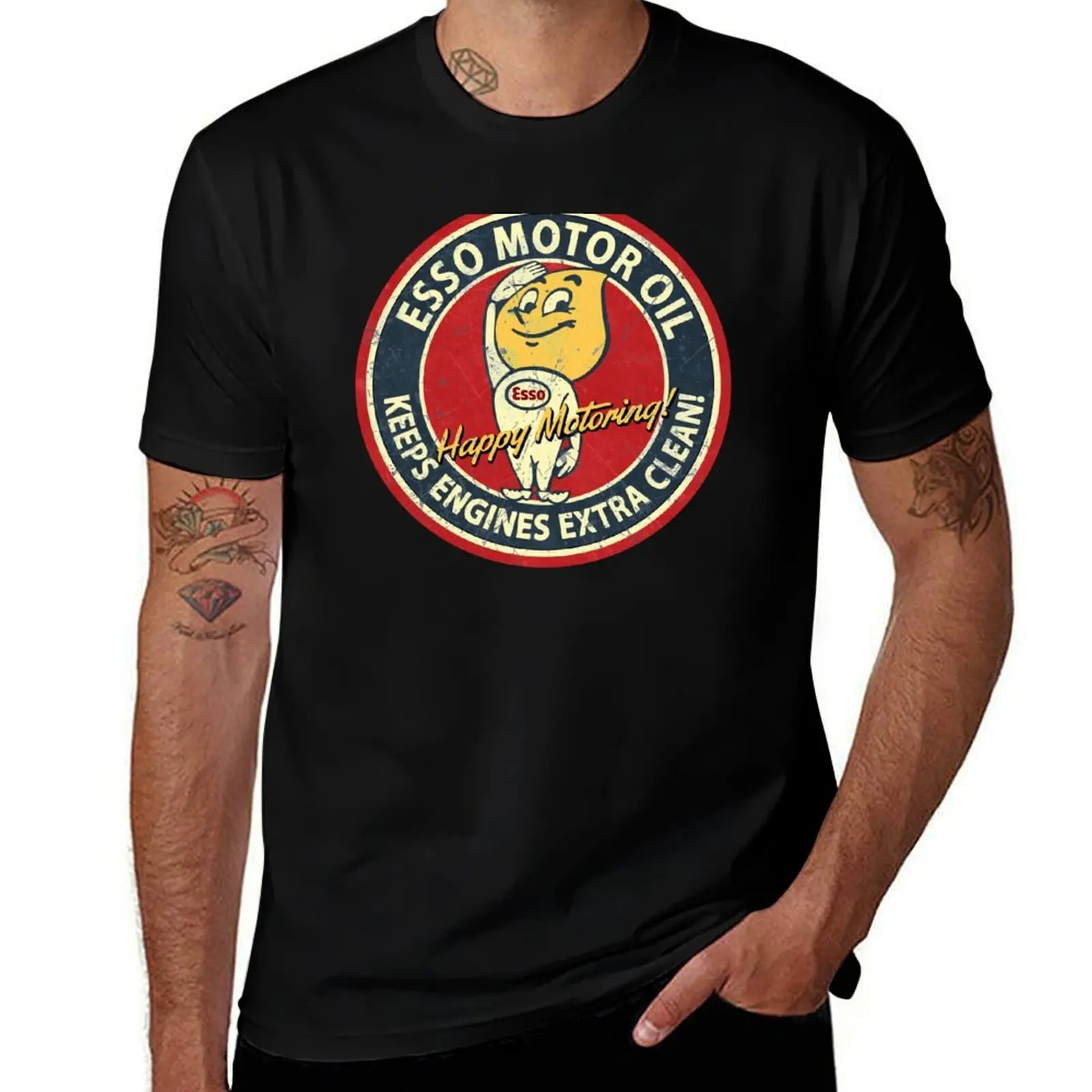 Фото Футболка Motor Oil Esso Vintage Hapy Motoring, свободного кроя, больших размеров №1