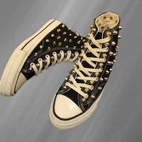 high top canvas shoes hip hop walking shoes street sports shoes handmade cylinder rivets neutral vulcanized shoes 35 46