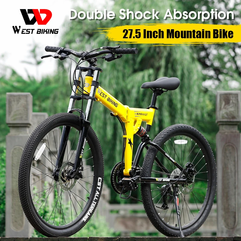 WEST BIKING Foldable 27.5inch Mountain Bike 27 Speed Double Shock Absorption Mechanical Disc Brake BMX MTB Bicycle Off-road Bike