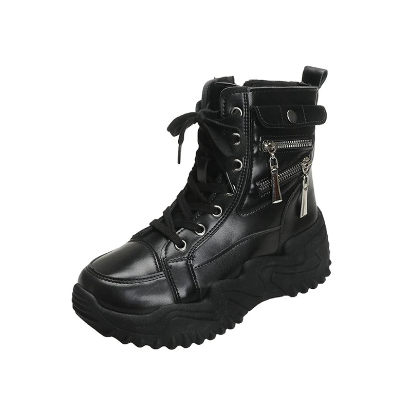 Женские зимние ботильоны на платформе дизайнерские кожаные теплые туфли плоской