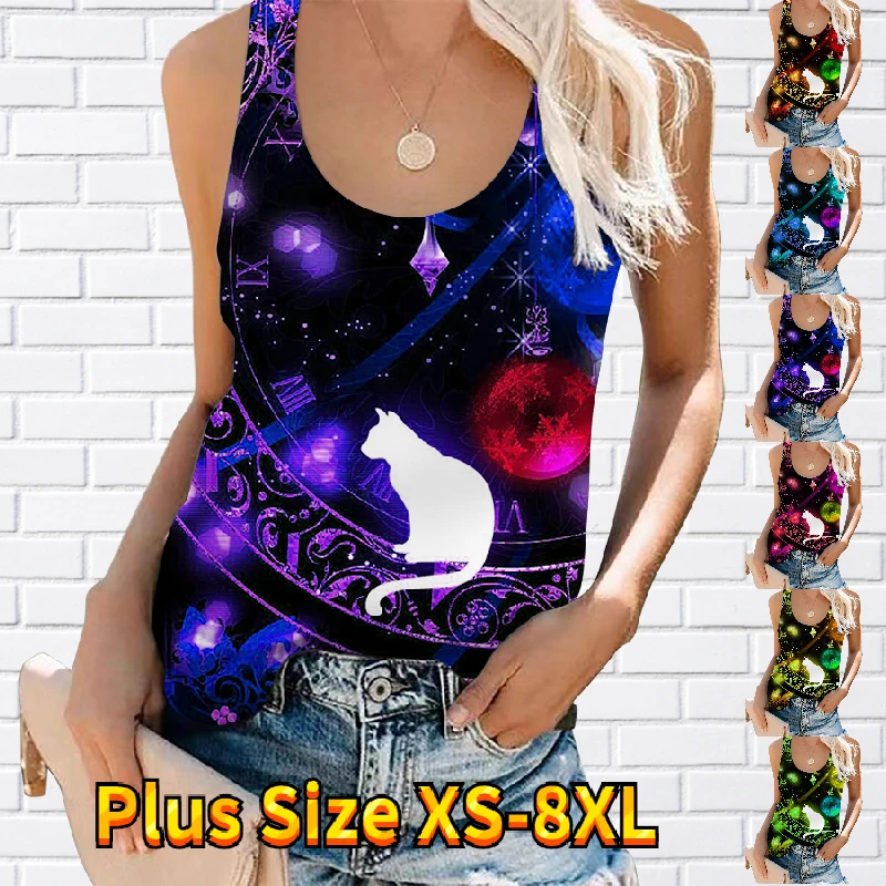 

Женская футболка без рукавов, Повседневная футболка с 3D принтом и U-образным вырезом, уличная одежда, сексуальный жилет для отпуска на кажды...