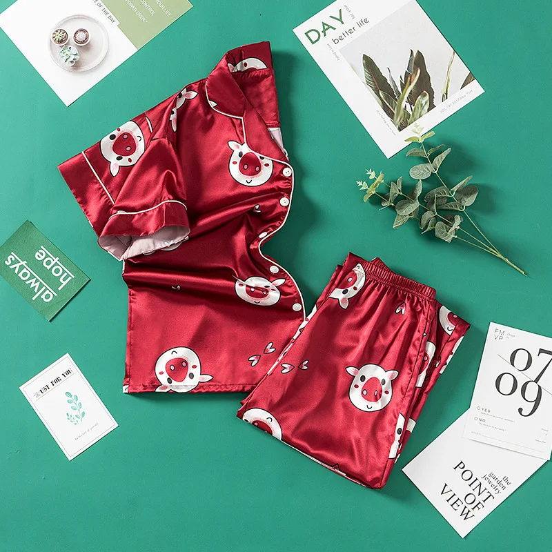 Women Seven Pieces Loungewear Set Cartoon Lovely Sleepwear Summer Spring Pajamas For Female Young Girl Home Wear Pyjamas Set