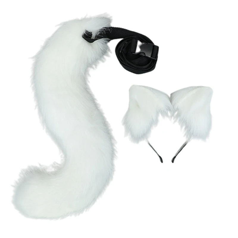 Головная повязка с ушками плюшевая пушистая головная хвостом для косплея