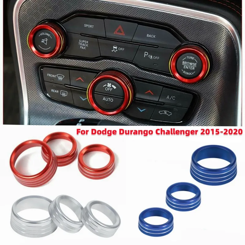 

3Pcs Car AC Air Conditioner Volume Tune Knob Button Cover Button Decoration Circle for Dodge Durango Challenger 2015-2020