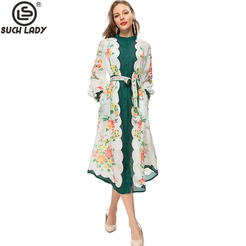 

Женские модельные платья с круглым вырезом и длинным рукавом, дизайнерские платья в стиле High Street с поясом и принтом