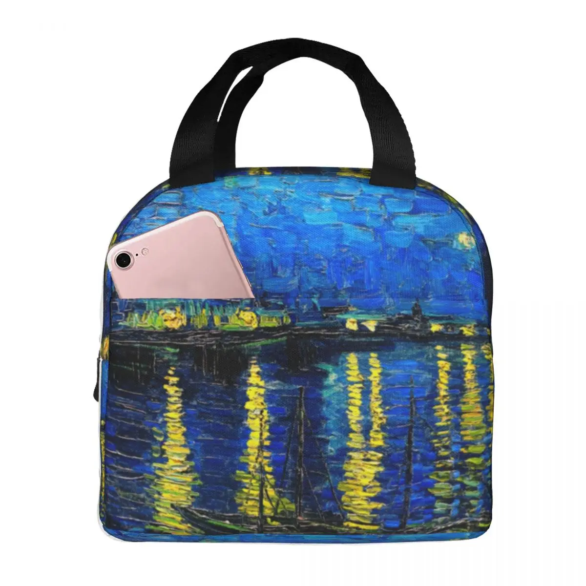 

Van Gogh Lunch Bag with Handle Starry Night Over the Rhone Aluminium Cooler Bag New Portable Clutch Camping Thermal Bag