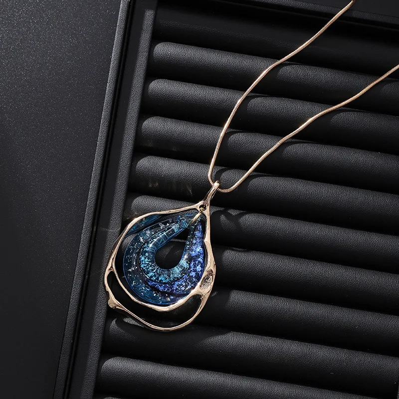 Блестящее ожерелье с подвеской в виде капли воды длинная цепочка на свитер для