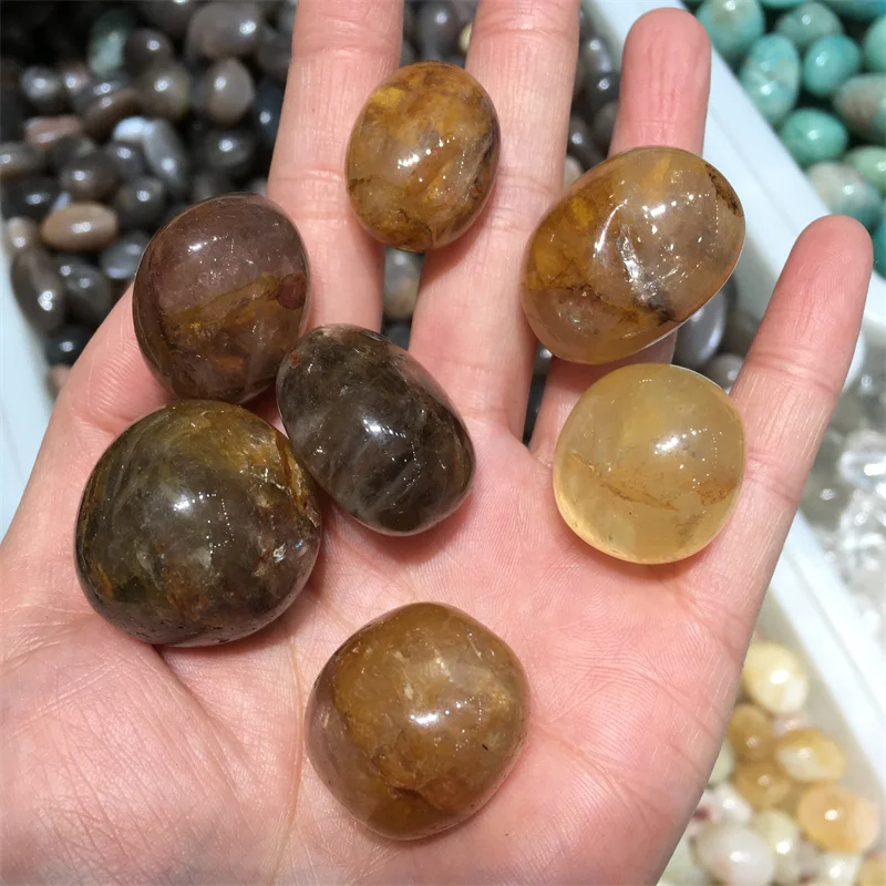 

Wholesale Natural Yellow Fire Quartz 2-3cm Free Form Tumbled Stone Golden Healer Tumble For Healing Decoration