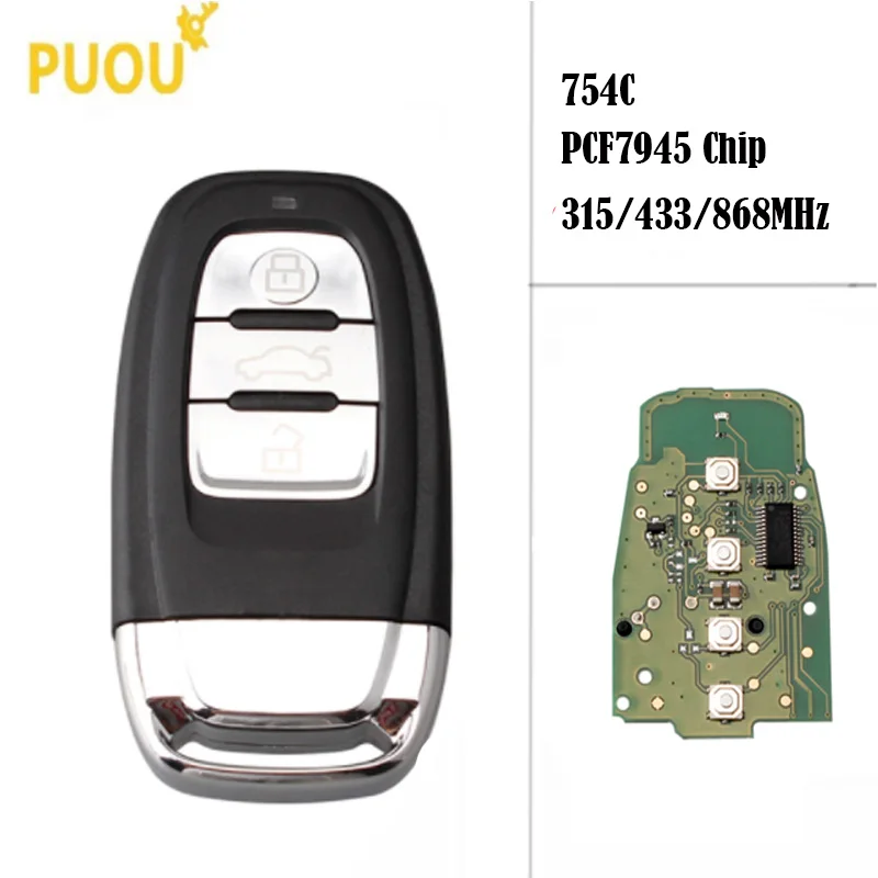 

3 Button Smart Remote Key Keyless Entry 3 Button 315MHz/433MHZ/868MHZ 8T0 959 754C for For Audi Q5 A4L A5 A6 A7 A8 RS4 RS5 S4