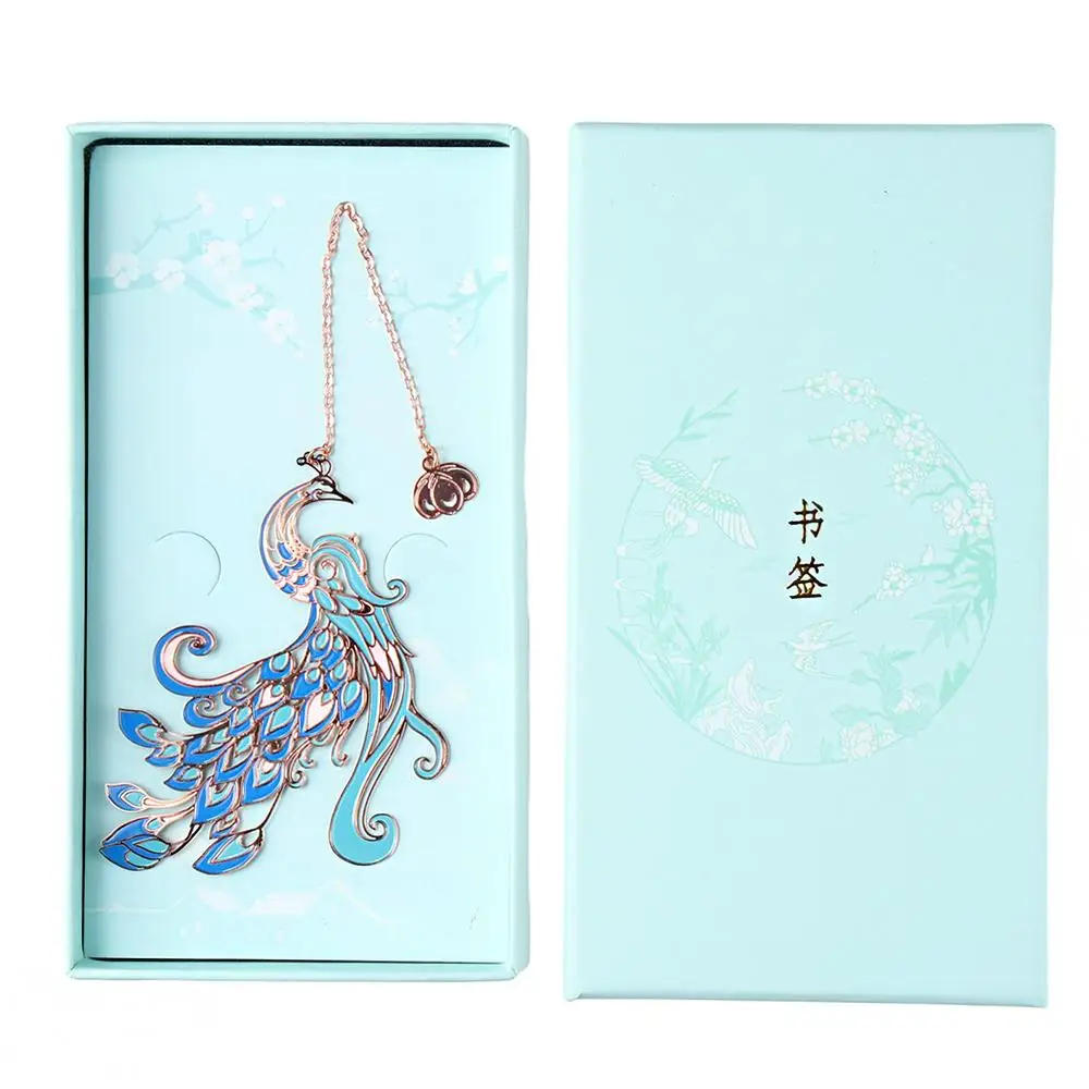 

Gift Box Peacock Metal Bookmark, Chinese Style Book Clip Tassel Pagination Mark For Stationery School Office Supplies