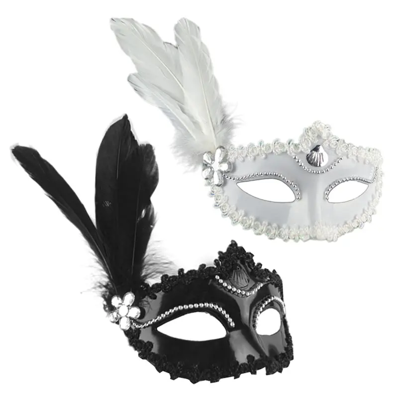 

Feather Pearl Mask Party Masquerade White Black Eye Masks Women Night Club Shows Dance Role Playing Prop Decorations