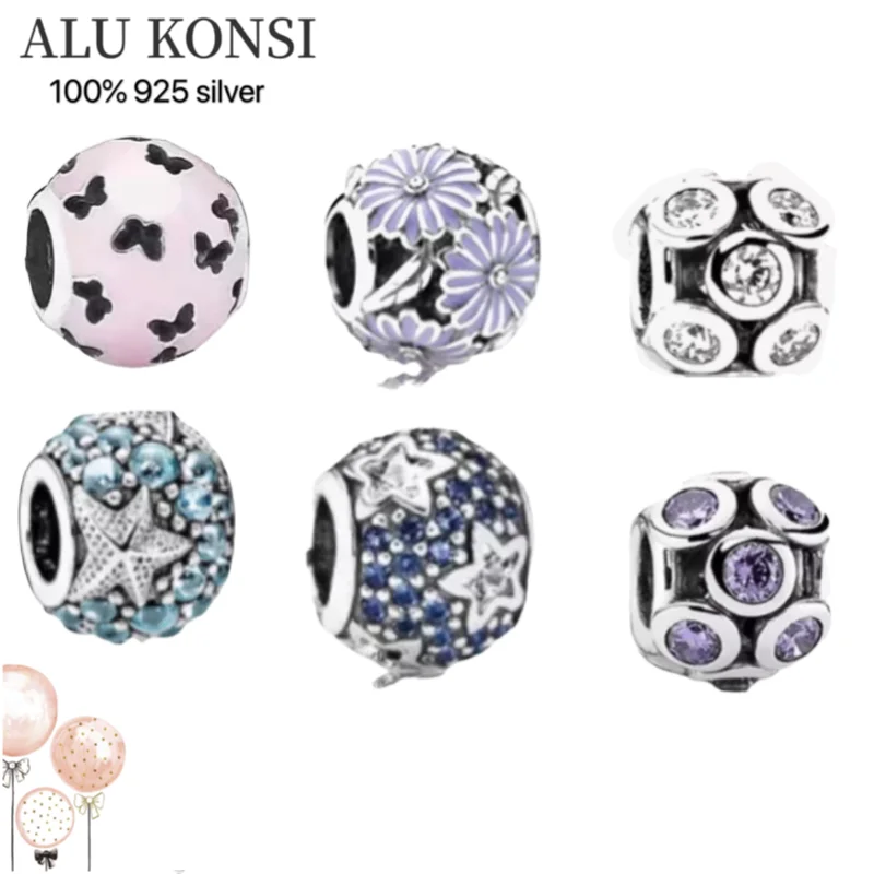 

925 Sterling Silver Original DIY Charm Glitter Ball Butterflies Raised Dots for Bead Fashion Women Jewelry