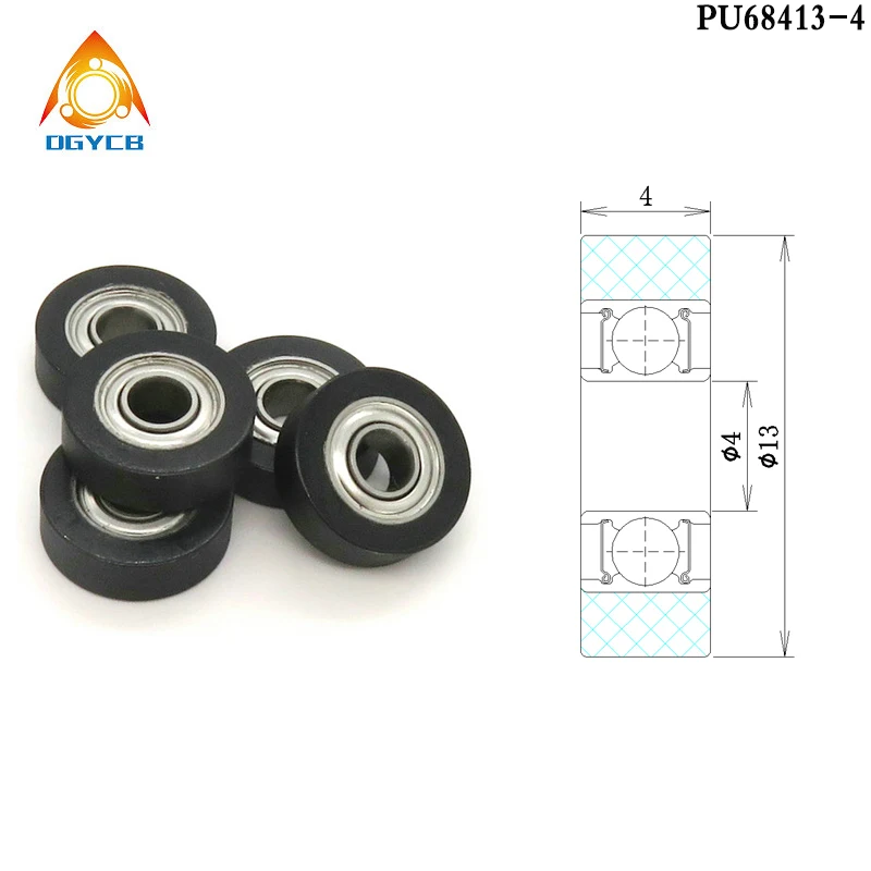 

1pcs 13mm Diameter PU Coated Bearing Pulley Wheel 4x13x4 Bearing PU68413-4 OD 13mm Soft Rubber 4*13*4 Polyurethane Pulley Roller