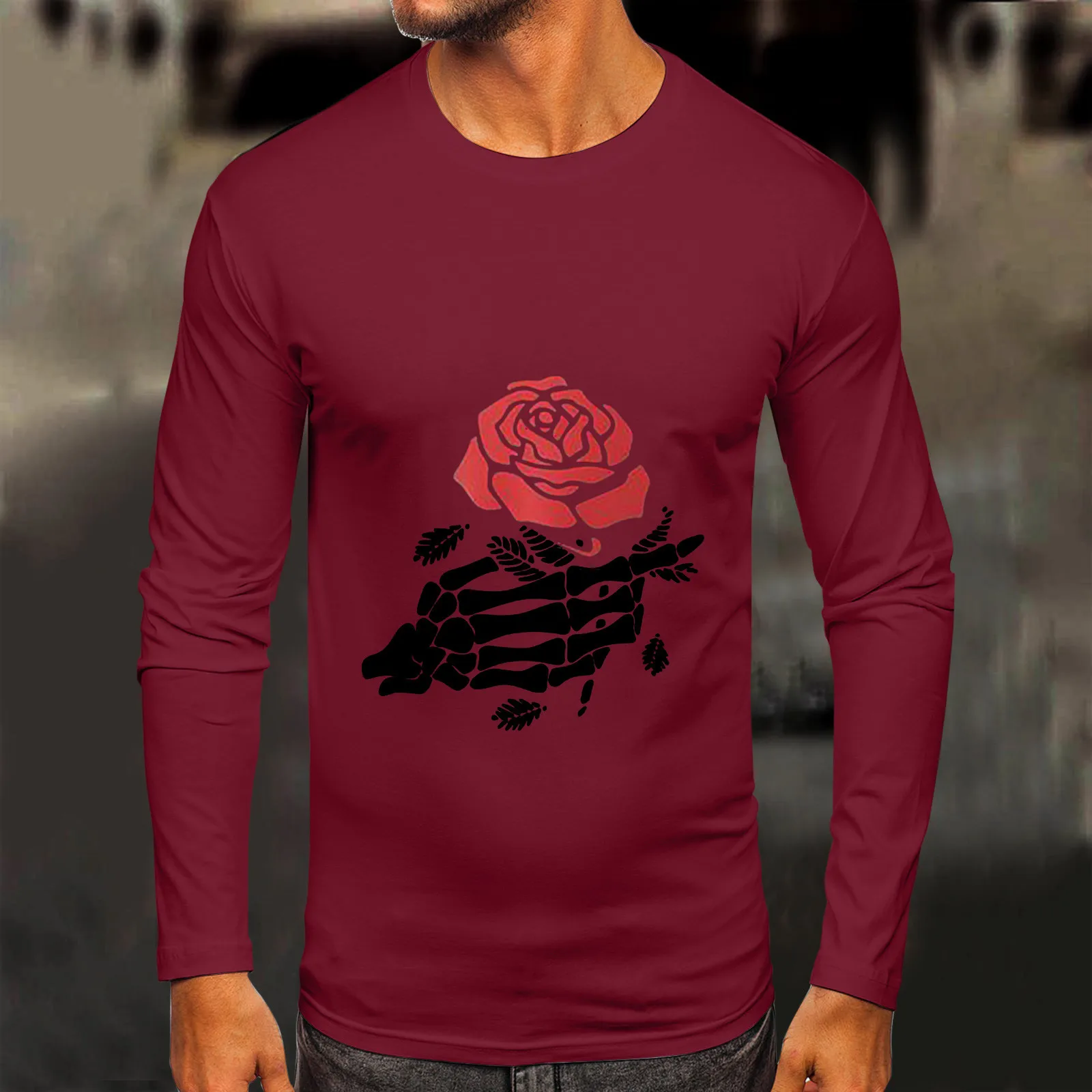 

Big T Shirts Men Casual Autumn Winter Long Sleeve O Neck Shirt Printed Tee Shirt Top Blouse Workout Shirts Loose