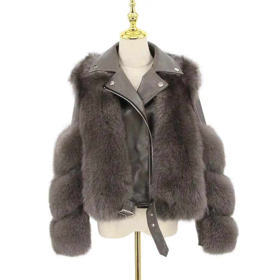 Women Winter Real Fox Fur Coats Real Fur Jacket Ladies Real Leather Warm Soft Overcoats Genuine Sheepskin Luxury Fur Outerwears