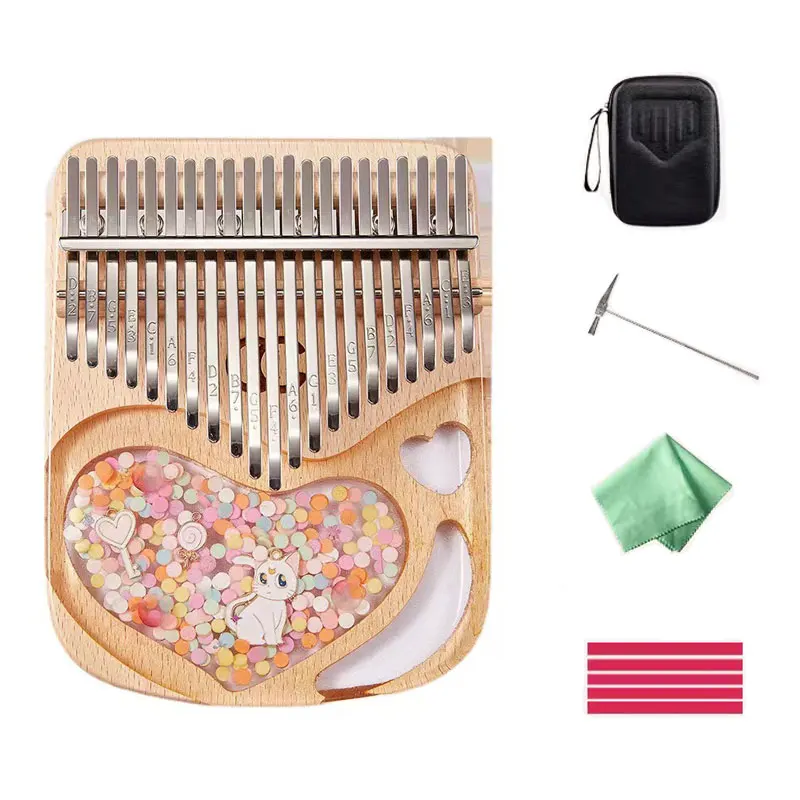 

17 21 Keys Wooden Kalimba Thumb Piano Cherry Blossom U-Shape Finger Thumb Musical Instrument Gift For Children Audlt Music Lover