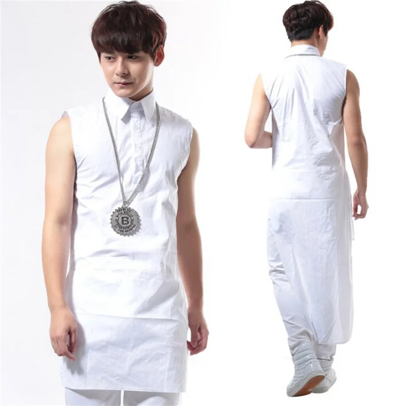 Summer style personality slim male swallowtail sleeveless vest men punk rock costumes singer dance stage fashion street white
