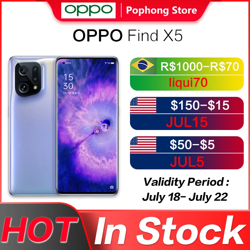 OPPO Find X5 5G Mobile Phone 6.55 Inch 120Hz AMOLED LTPO Flexible Curved Screen Snapdragon 888 Octa Core 80W SuperCharge NFC