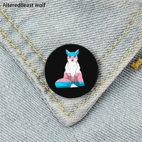 trans pride fox printed pin custom funny brooches shirt lapel bag cute badge cartoon enamel pins for lover girl friends