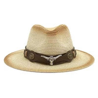 straw western cowboy hat handmade beach grass sun hats party cap for man woman flat brim cap sun protection unisex jazz cap
