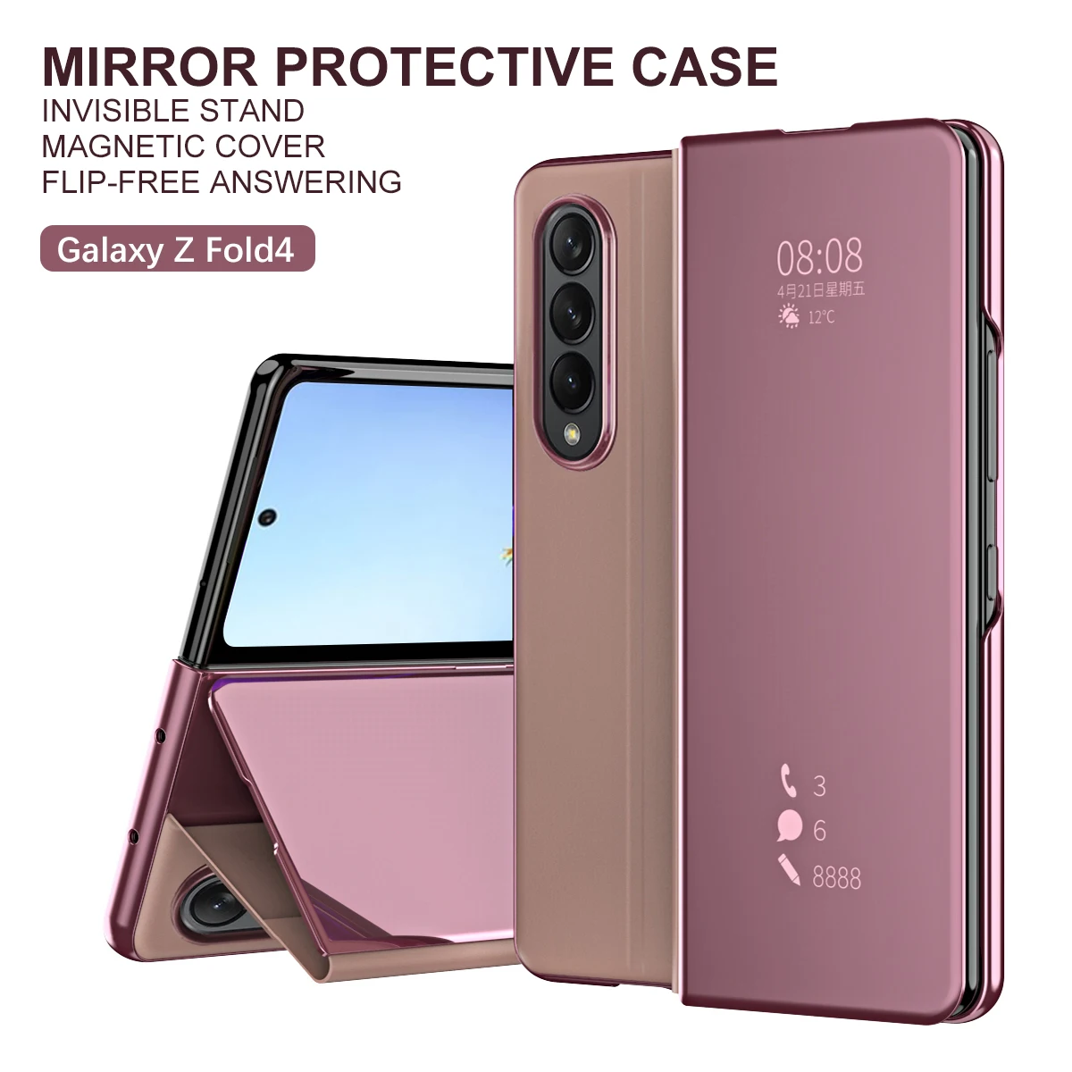 

Flip Case For Samsung Galaxy Z Fold 4 5G Mirror View PU Leather Shell Protective Cover Phone Bracket For Galaxy Z Fold 4 Capa