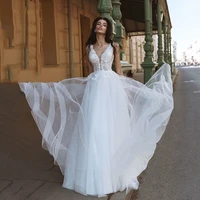 floral applique wedding dresses for women 2022 deep v neck boho wedding dress sleeveless bridal dresses for bride wedding gown