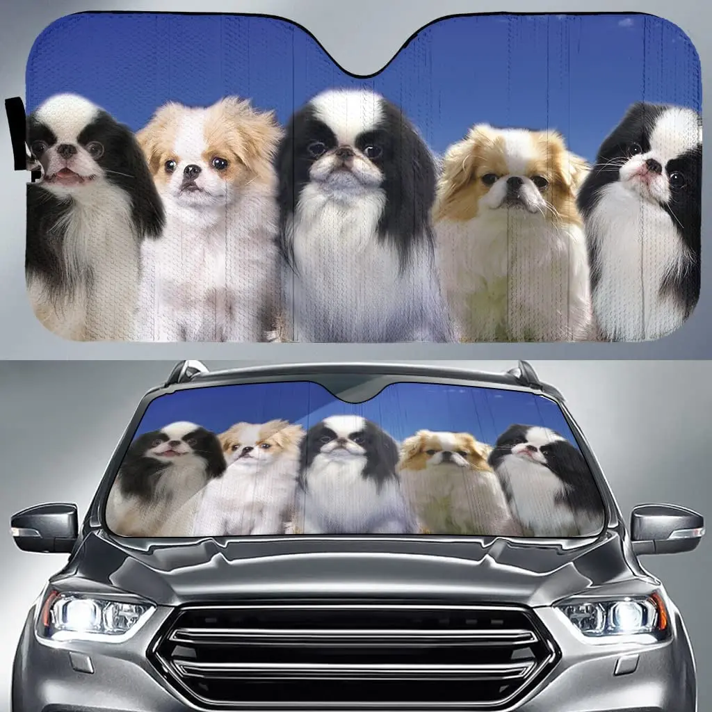 

Japanese Chin Team Blue Pattern Car Sunshade, Japanese Chin Auto Sunshade for Car Decor, Japanese Chin Car Window Sun Cover, Car