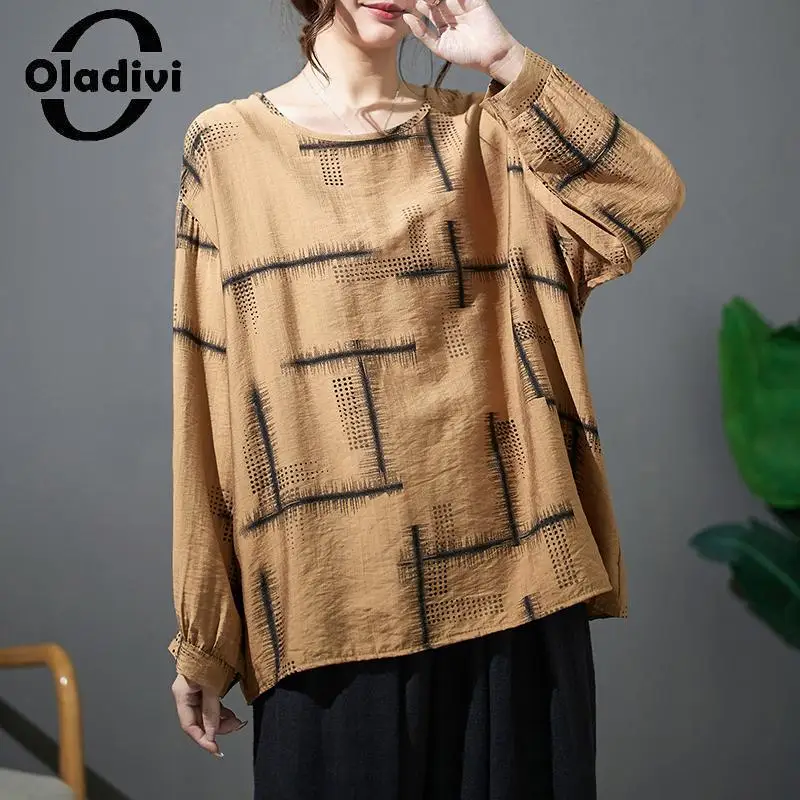 

Oladivi Fashion Print Large Size Women Casual Loose Blouses 2023 Summer Short Sleeve Oversized Shirts Ladies Big Top Tunics 9997