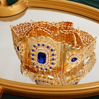royal blue rhinestone bridal belts gold plated moroccan chic caftan belts long chain arabic turkish robe wedding jewelry chains