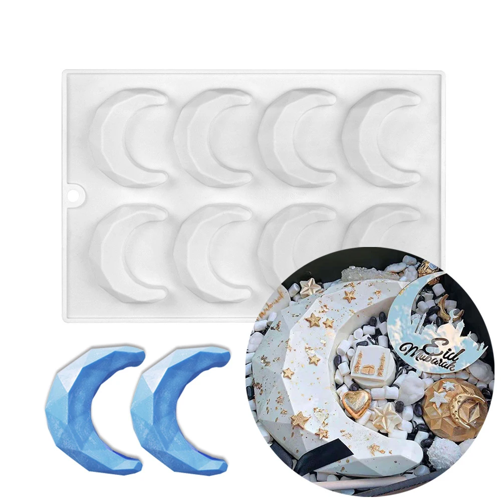 

3D Diamond Moon Shape Cake Mold Silicone Mold Crescent Cake Pan Reusable Dessert Mousse Biscuit Bread Mould for Kitchen Baking
