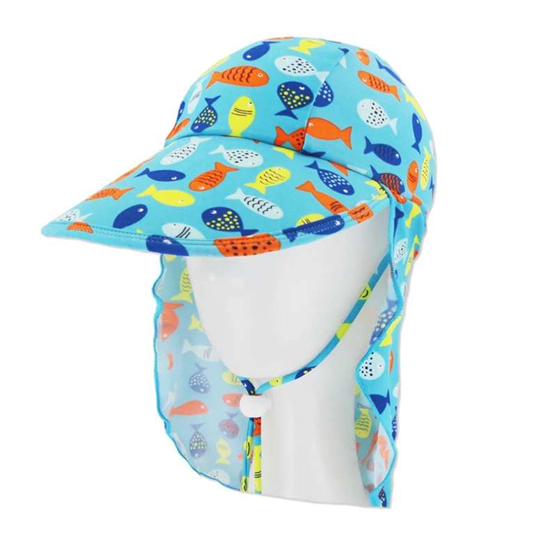 UPF 50+ UV Protection Summer Cartoon Baby Kids Swimming Cap Sun Protection Beach Sun Hats Waterproof For Boys Girls Children Ou