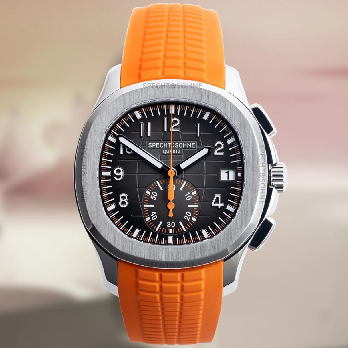 

2023 New SPECHT&SOHNE 42MM Mens Watches Top Brand Luxury Orange Rubber Japan Chronograph Male Quartz Wristwatch 50M Waterproof