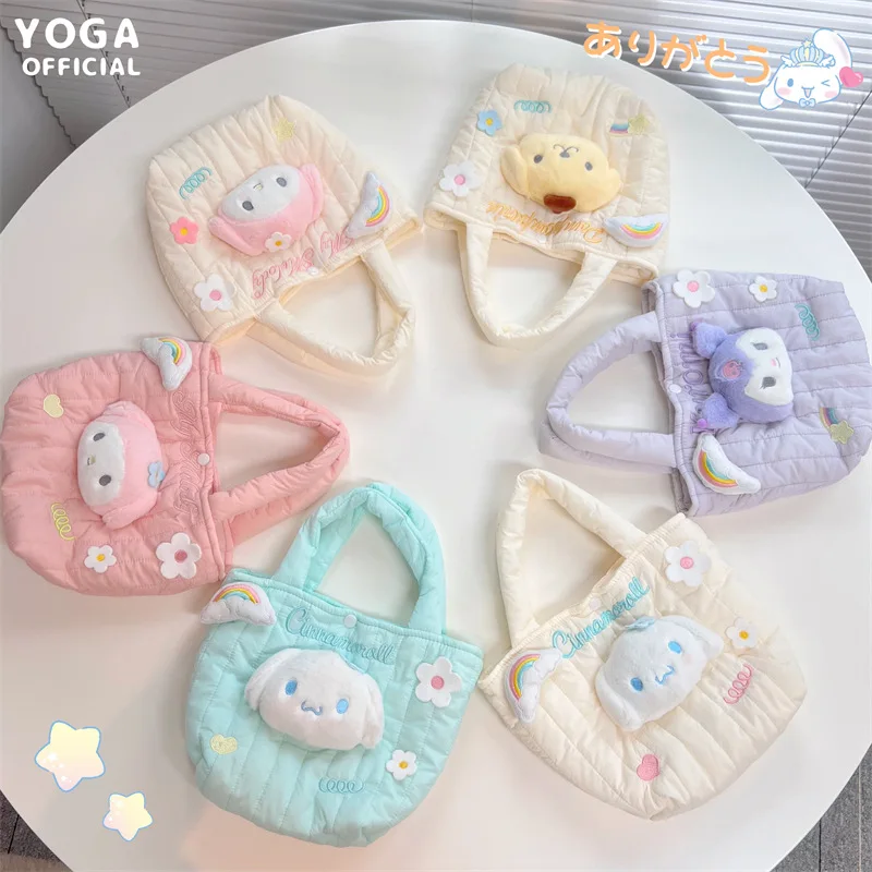 

Sanrios My Melody Cinnamoroll Plush Doll Tote Bag Cartoon Cute Hand Bag Large Capacity Storage Bag Cosmetic Bag Shopping Bag