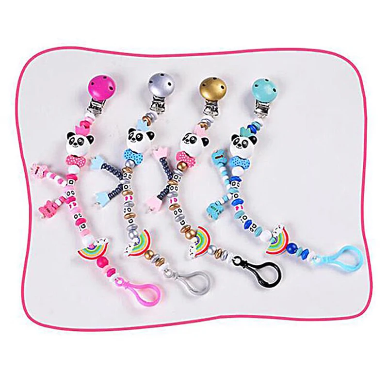 

Baby Pacifier Clip Chain Hand Made Infant Boys Girls Cute Panda Letter Toy Teether Pacifier Chain Holder Baby Nipple Feeding