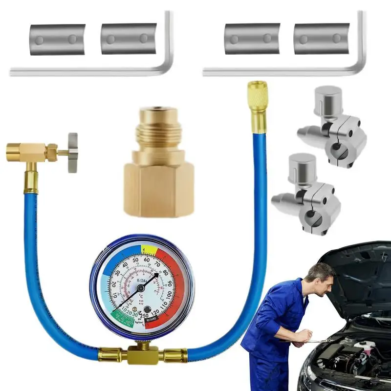 

R134A Recharge Kit Refrigerant Charging Hose Kit Brass AC Charge Hose Kit Car Air Conditioner Tools For Auto/Home R134A